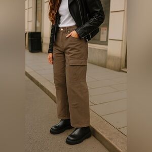 SHEIN Chocolate Brown Cargo Wide Leg Jeans 100% Cotton